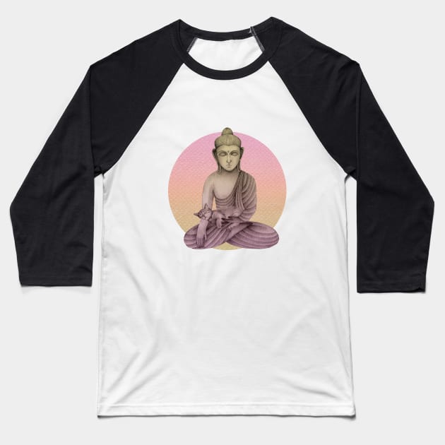 Buddha with cat 6 Baseball T-Shirt by KindSpirits